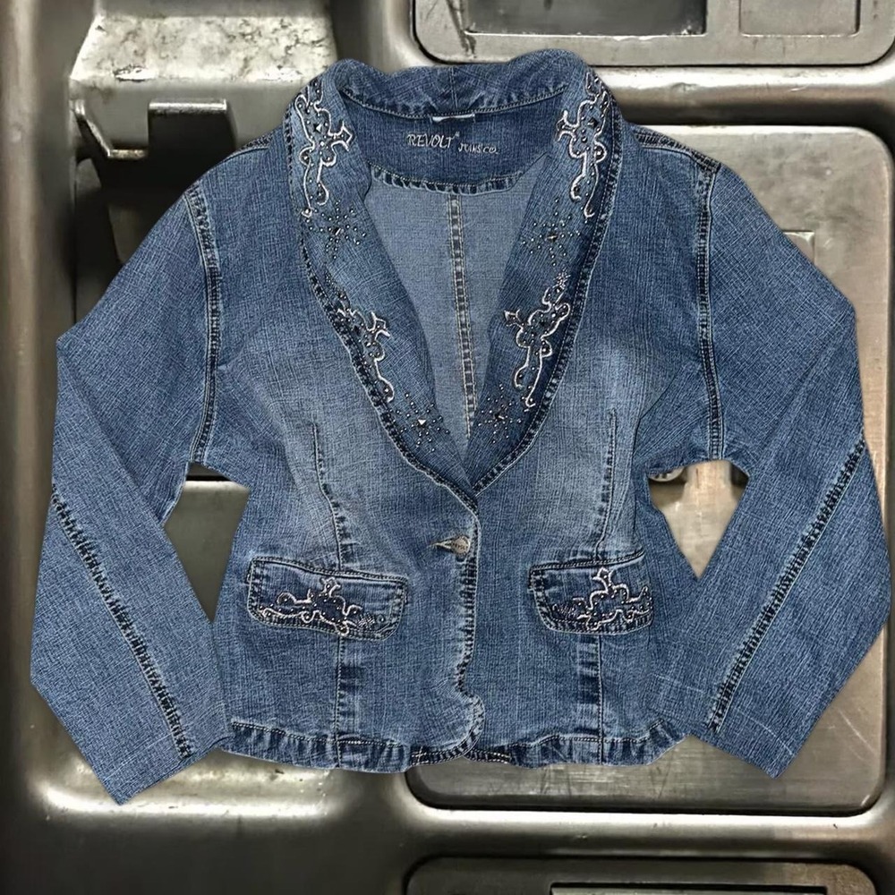 Vintage rhinestone  Denim Jacket Top